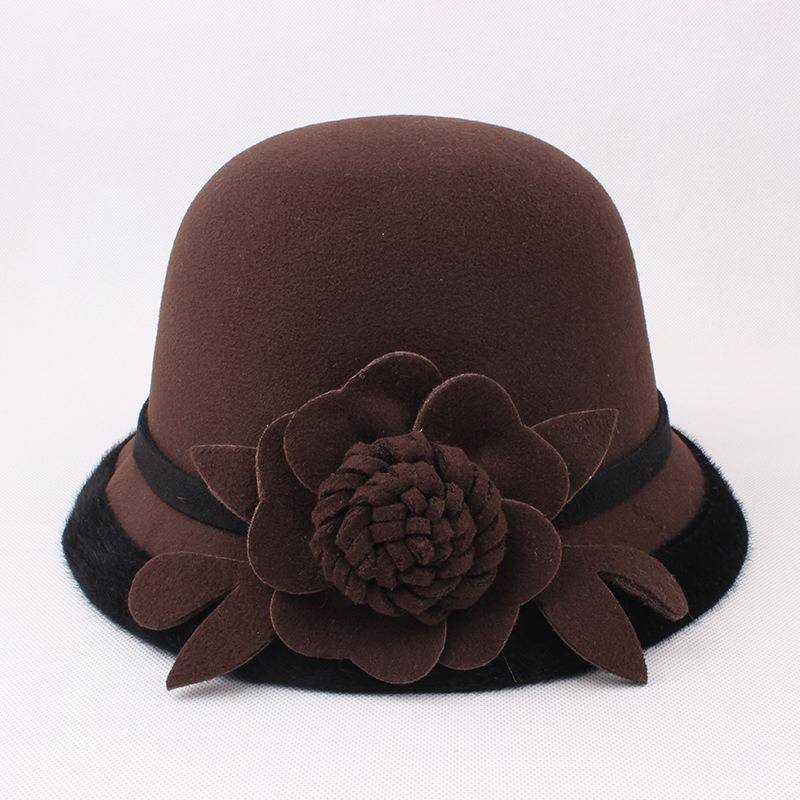 Naisten Lämmin Villahattu Flower Ethnic Bucket -hattu